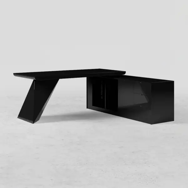 1800mm Black L-Shape Executive Desk Modern Drawers & Cabinet Large Desk Right Hand - Image 9