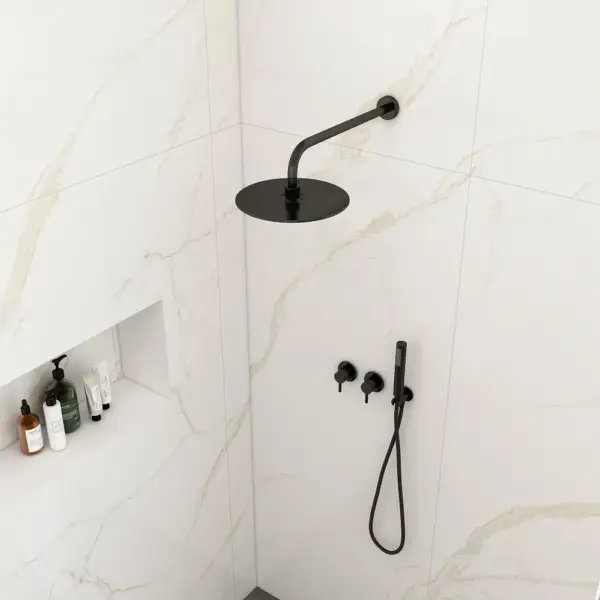250mm Wall-Mounted Round Black Shower Set 2-Function with Hand Shower - Image 3