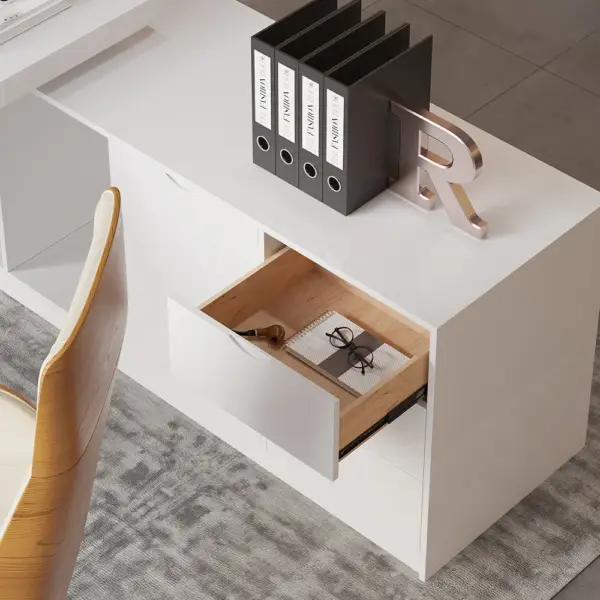 2000mm Modern White L-Shape Executive Desk Drawers & Cabinet Office Desk Right Hand - Image 7