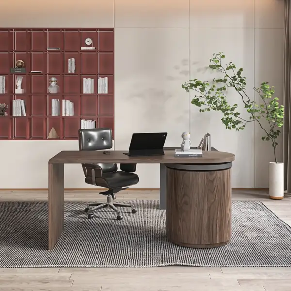 Modern L Shaped Desk in Walnut with 1 Cabinet & 2 Drawers 1520mm Executive Office Desk - Image 4