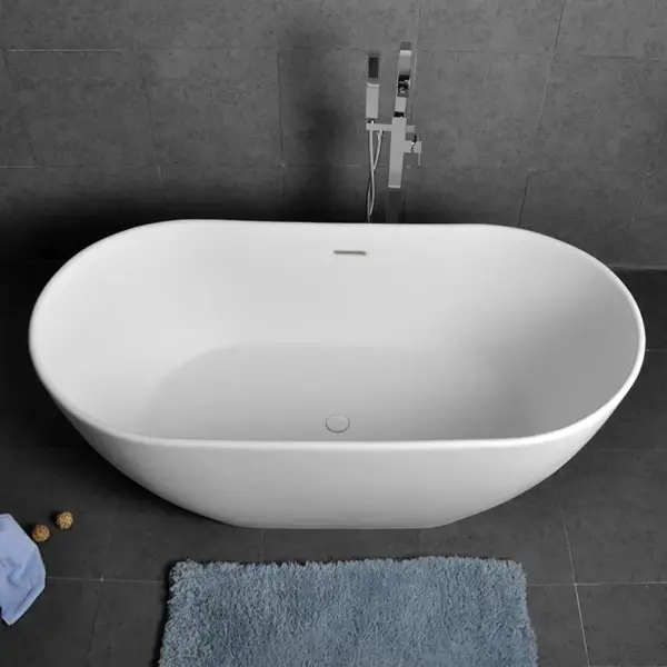 Oval Shape 1630mm Freestanding Matte White Stone Resin Soaking Bath with Overflow - Image 5