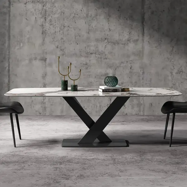 2000mm Modern Stone Top Dining Set of 9 with Upholstered Chairs - Image 2