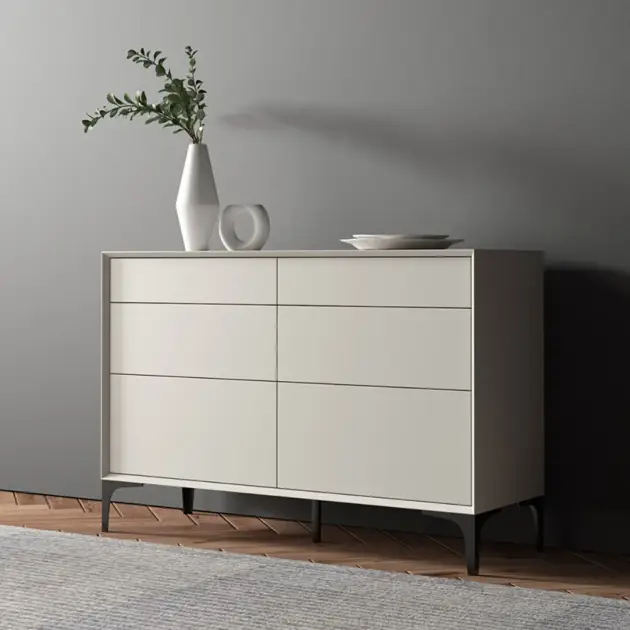 1200mm Minimalist Off White Dresser Accent 6-Drawer Cabinet