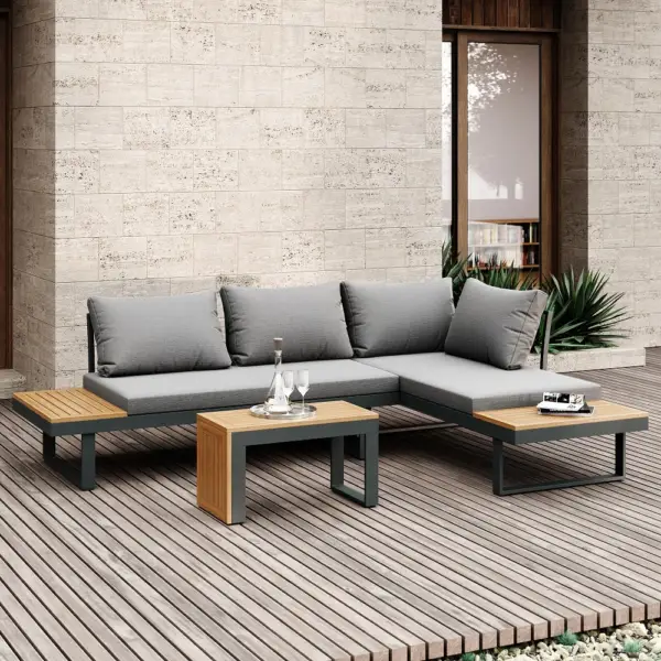 3-Pieces Sectional Outdoor Sofa Set with Cushion Back and Side Table - Image 2