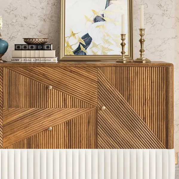 Wovent 1520mm Mid-Century Modern Walnut Sideboard Wood Kitchen Buffet with Storage - Image 4