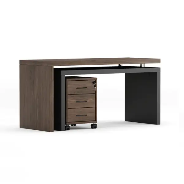 Modern Swivel Desk with Movable File Cabinet Black & Walnut L-Shaped Rotating Desk - Image 11