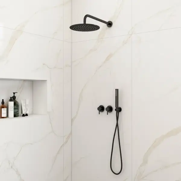 250mm Wall-Mounted Round Black Shower Set 2-Function with Hand Shower - Image 5