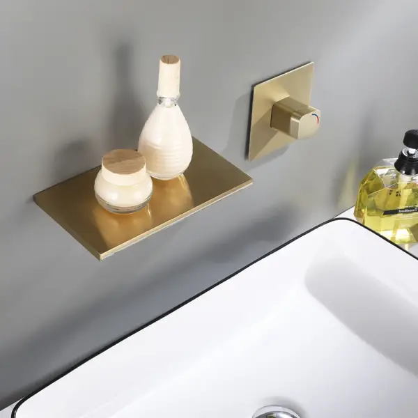 Waterfall Wall Mount Bathroom Basin Tap Single Knob Solid Brass Brushed Gold - Image 7