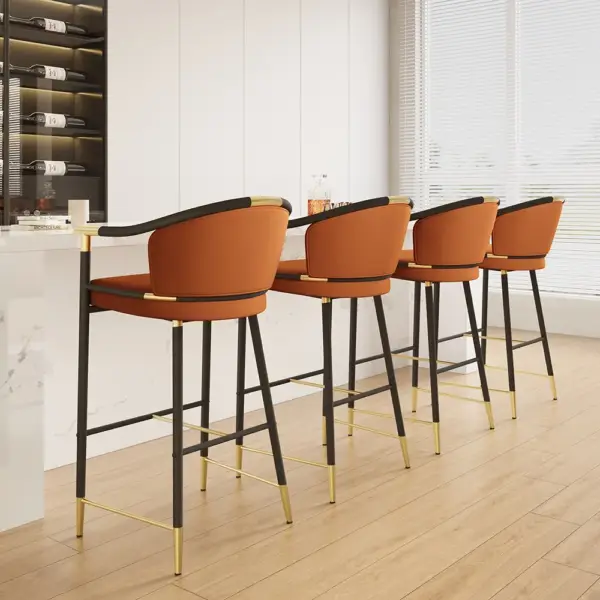 Craines Bar Height Bar Stool with Arms in Orange Upholstery Velvet - Image 5