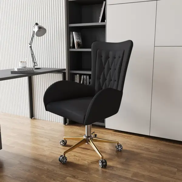 Oakic Modern Leather Office Chair Black Ergonomic Swivel Desk Chair Height Adjustable - Image 3
