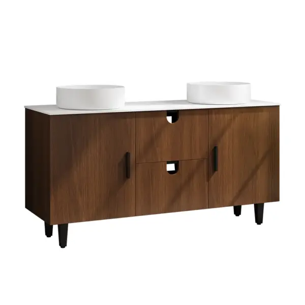 1500mm Teak Wood Freestanding Double Bathroom Vanity with Top Vessel Sink - Image 10