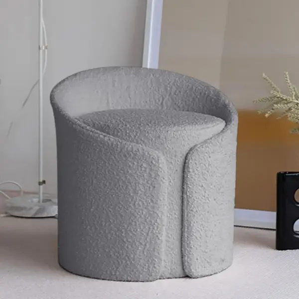 Modern Grey Round Lamb Wool Vanity Stool with Backrest - Image 6