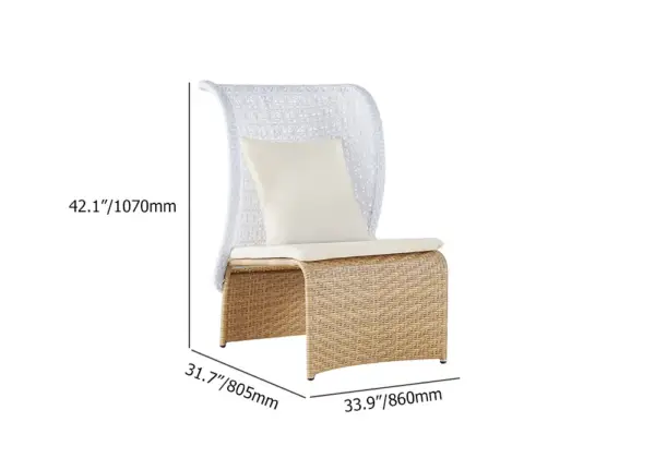 Hofer Rattan Outdoor Wingback Chair with White Cushion Pillow with Arched Bottom - Image 8