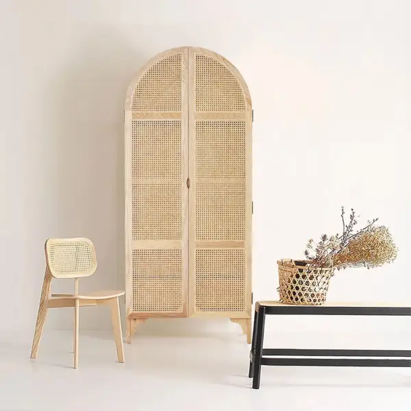Natural Woven Rattan Bedroom Clothing Armoire with Hidden 2 Doors and Drawers Wardrobe (Copy) - Image 5