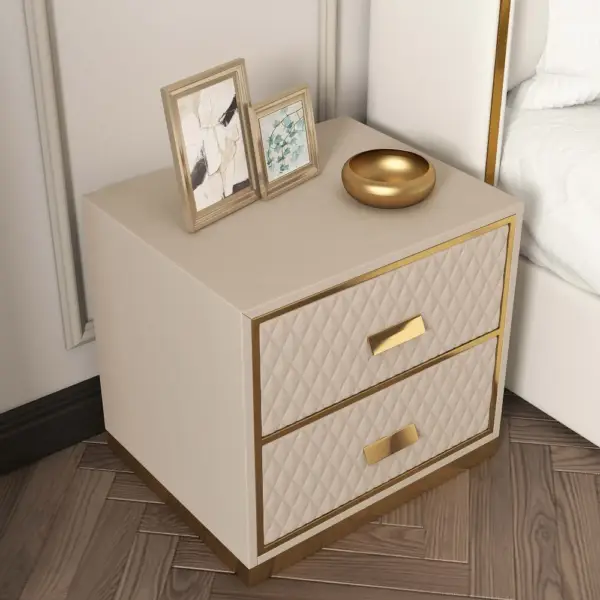 Modern Stylish White Nightstand PU Leather Upholstered Bedside Table with 2 Drawers - Image 4