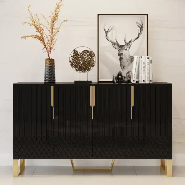 Aro Modern Black Wood Sideboard Cabinet 4 Doors for Kitchen Storage 1500mm Wide - Image 3