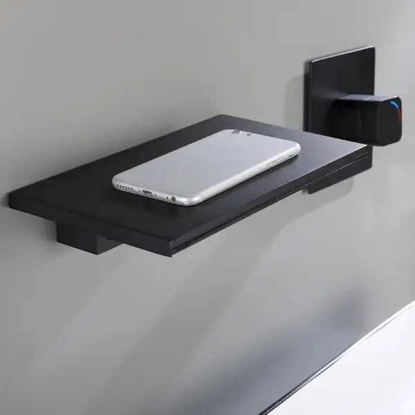 Waterfall Wall Mount Bathroom Basin Tap Single Knob Solid Brass Matte Black - Image 6