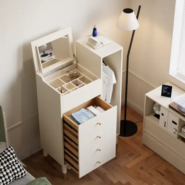 Modern White Mirrored Dresser Chifforobe Wardrobe Closet with 4 Drawers - Image 3