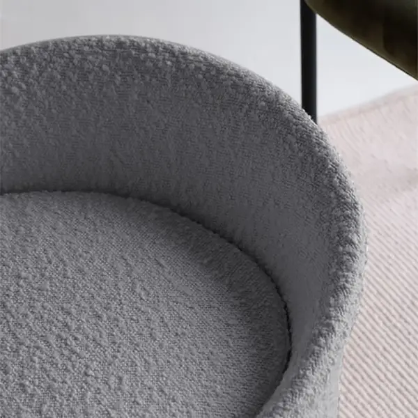 Modern Grey Round Lamb Wool Vanity Stool with Backrest - Image 9
