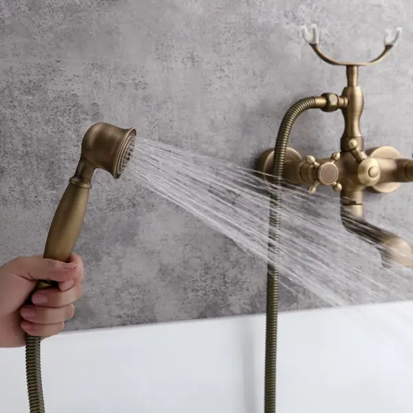Chester Classic Style Antique Brass Wall Mount Clawfoot Tub Filler with Hand Shower - Image 10
