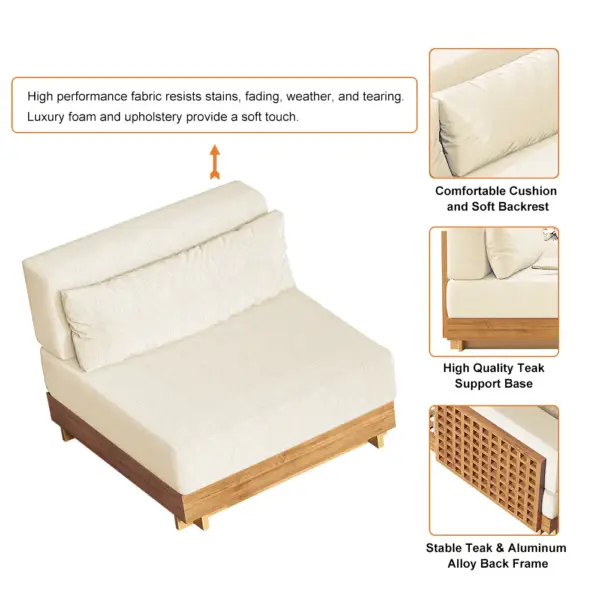 9 Pieces Teak Modular Outdoor Patio Sectional Sofa Set with Coffee Table and Cushion - Image 9