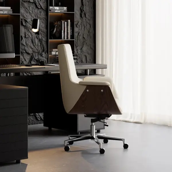 Grey Leather Modern Home Office Chair Upholstered High Back Desk Chair Wooden Frame - Image 9