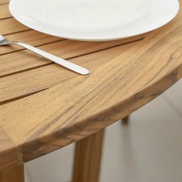 Modern Round Teak Wood 6 Person Outdoor Patio Dining Table in Natural - Image 6