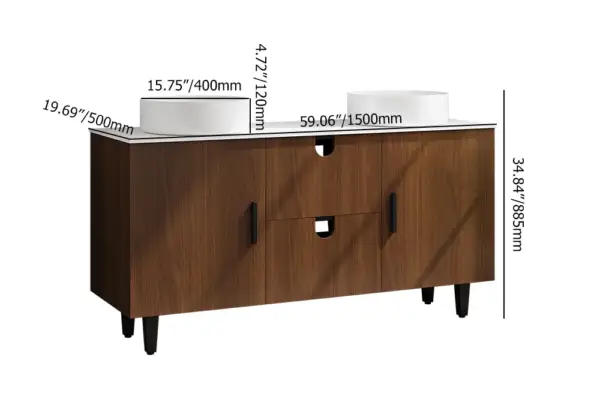 1500mm Teak Wood Freestanding Double Bathroom Vanity with Top Vessel Sink - Image 11