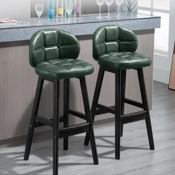 Green PU Leather Bar Height Rustic Bar Stools Set of 2 Tufted Curved Back