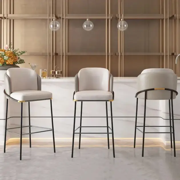 Linenic Gray PU Leather Modern Breakfast Bar Stool with Back & Footrest