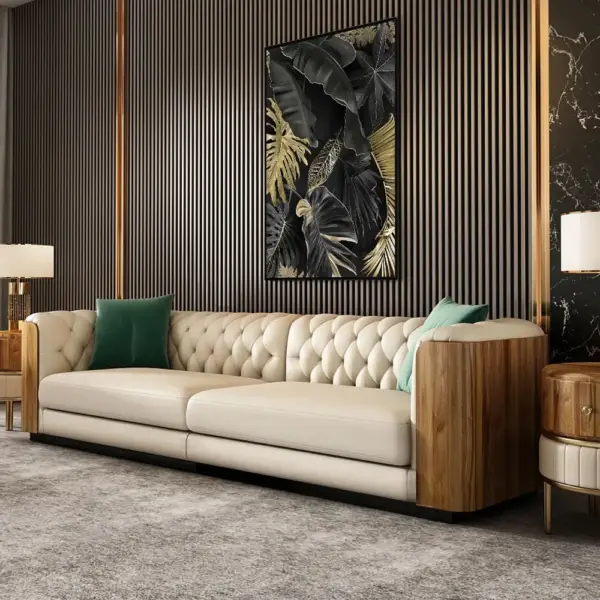 Wovent Modern Beige Faux Leather Tufted Sofa & Loveseat Living Room Set of 3 - Image 4
