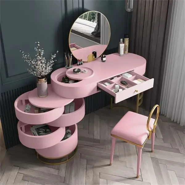 White Makeup Vanity Dressing Table with Swivel Cabinet Mirror & Stool Included - Image 17