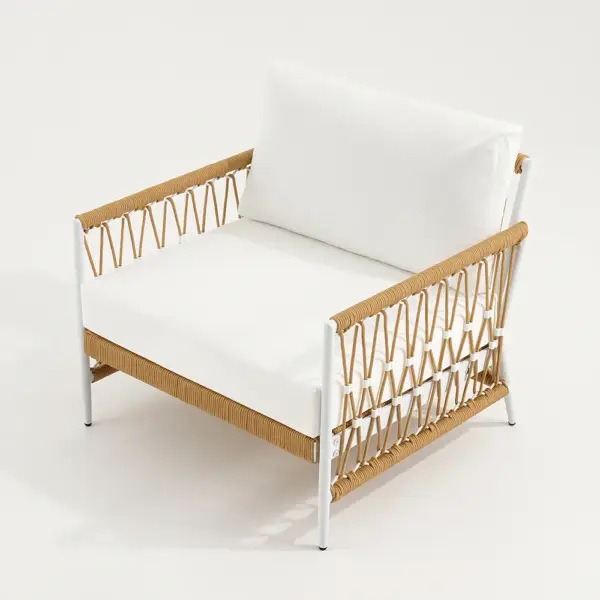 Ropipe Woven Rope Outdoor Armchair Accent Chair with White Polyester Cushion - Image 13