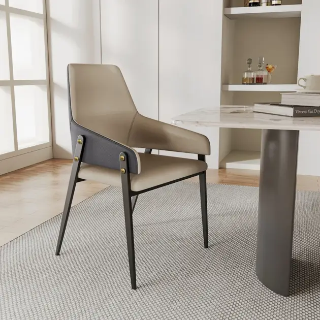 Modern Khaki PU Leather Upholstered Dining Chairs (Set of 2) with Solid Back