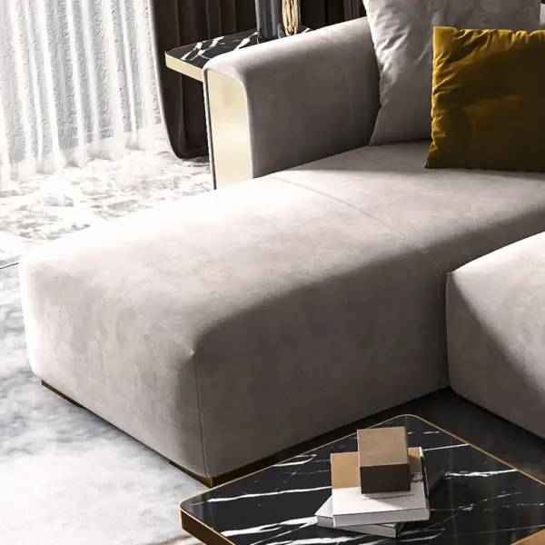Veln 2800mm L-Shape Grey Velvet Upholstered Sectional Sofa with Left Chaise - Image 6