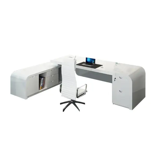 Chicent L-shaped Modern Executive Desk with Ample Storage Left Hand in White - Image 10