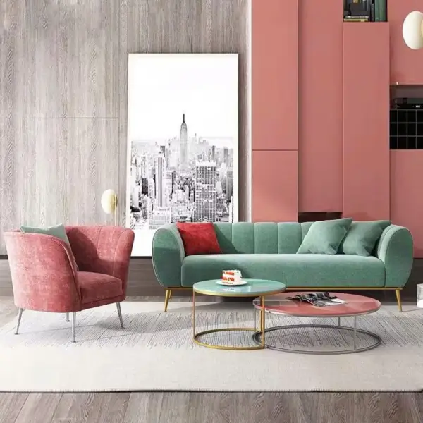 Modern Green Velvet Upholstered Sofa 3-Seater Sofa Gold Stainless Steel Base - Image 2