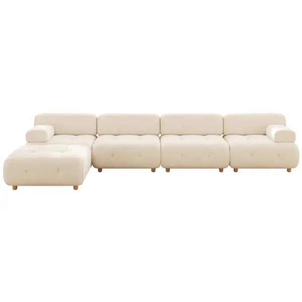 Modern L-Shaped Modular White Boucle Corner Sectional Sofa Loveseat with Wood Legs - Image 13