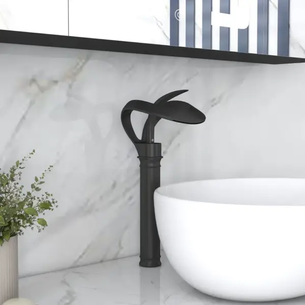 Modern Elegant Waterfall Bathroom Countertop Basin Tap Single Handle Solid Brass Black - Image 8