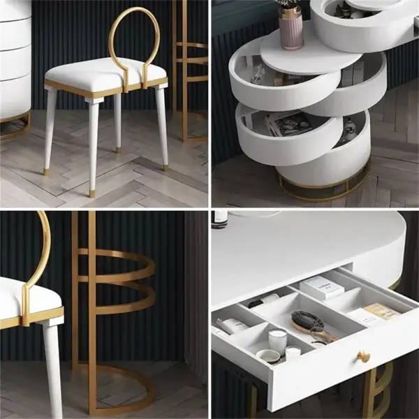 White Makeup Vanity Dressing Table with Swivel Cabinet Mirror & Stool Included - Image 18