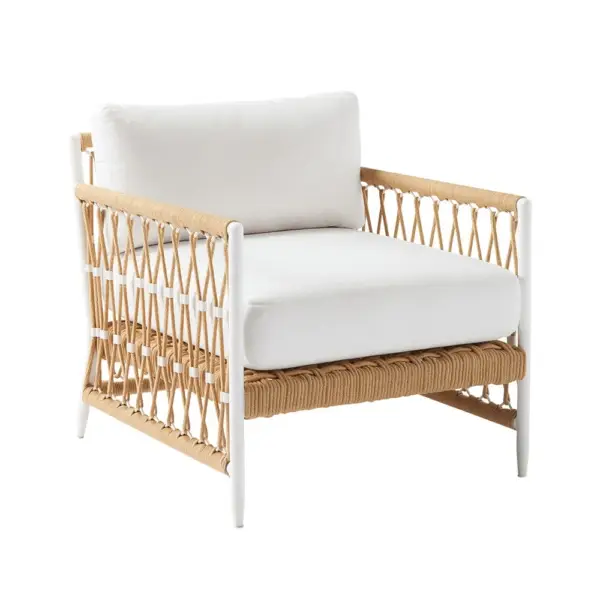 3 Pieces Aluminum & Weave Rope Outdoor Swivel Sofa Set with Side Table in Khaki for 2 - Image 19