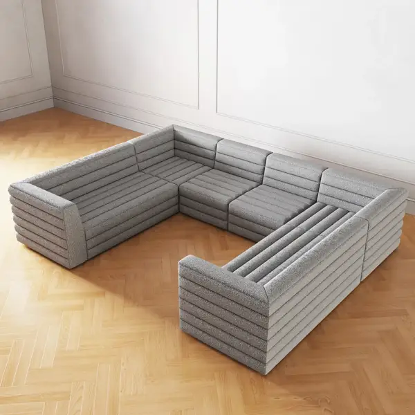 3200mm U-Shaped Modern Grey Boucle Modular Sectional Sofa for 8 Seaters - Image 19