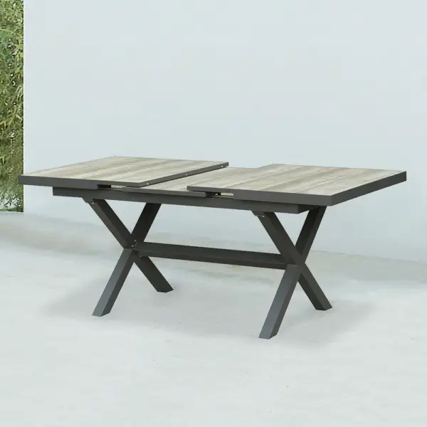 Mid Century Modern Rectangle 6 Person Extendable Outdoor Patio Dining Table Gray & Black - Image 10