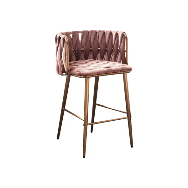Modern Pink Velvet Counter Stools Set of 2 with Back & Footrest & Gold Frame - Image 8