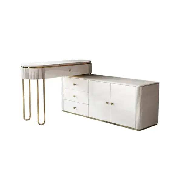 Oboval Modern Marble Top Makeup Vanity Dressing Table with Corner Cabinet - Image 3