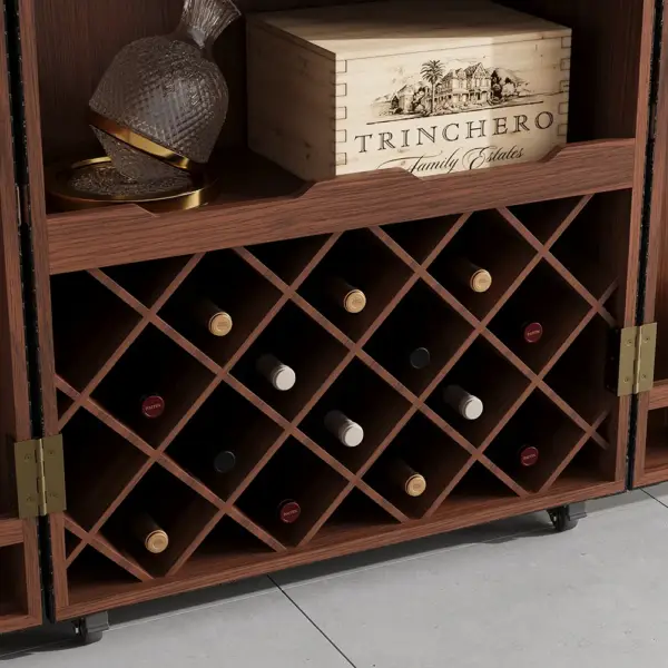 Industrial Black Leather Bar Wine Rack Cabinet with Door Storage Home Bar Cabinet - Image 3