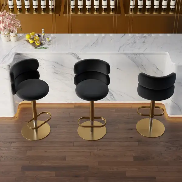 Black Velvet Swivel Bar Stool with Full Back Adjustable Counter Height Stools - Image 7
