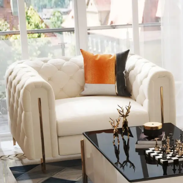 Taree Set of 2 2200mm Modern White Leath-aire Upholstered Sofa & Chair Living Room - Image 7