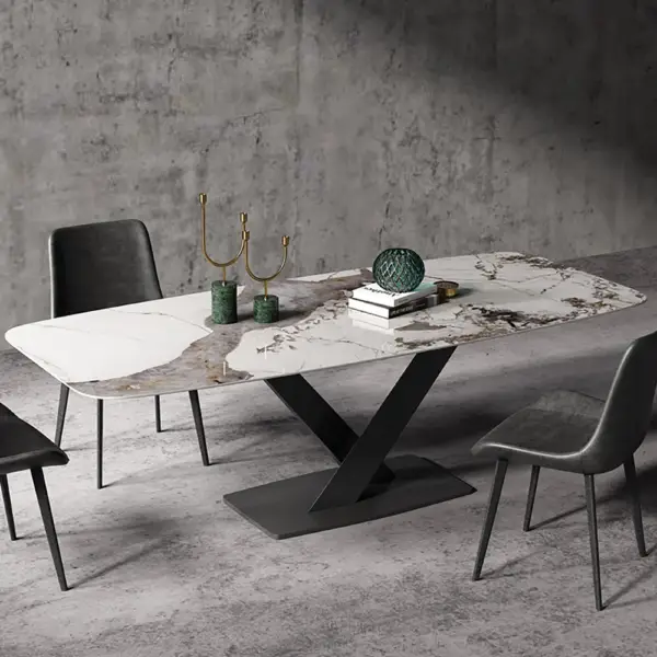 2000mm Modern Stone Top Dining Set of 9 with Upholstered Chairs - Image 3
