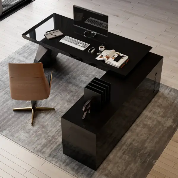 1800mm Black L-Shape Executive Desk Modern Drawers & Cabinet Large Desk Right Hand - Image 5